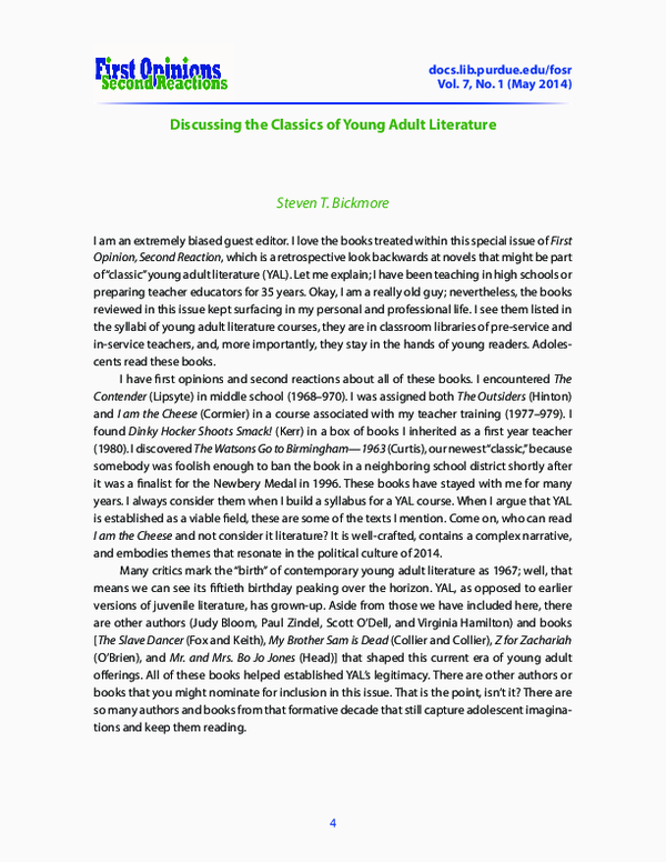 (PDF) Discussing the Classics of Young Adult Literature