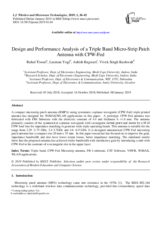 (PDF) Design and Performance Analysis of a Triple Band Micro-Strip ...