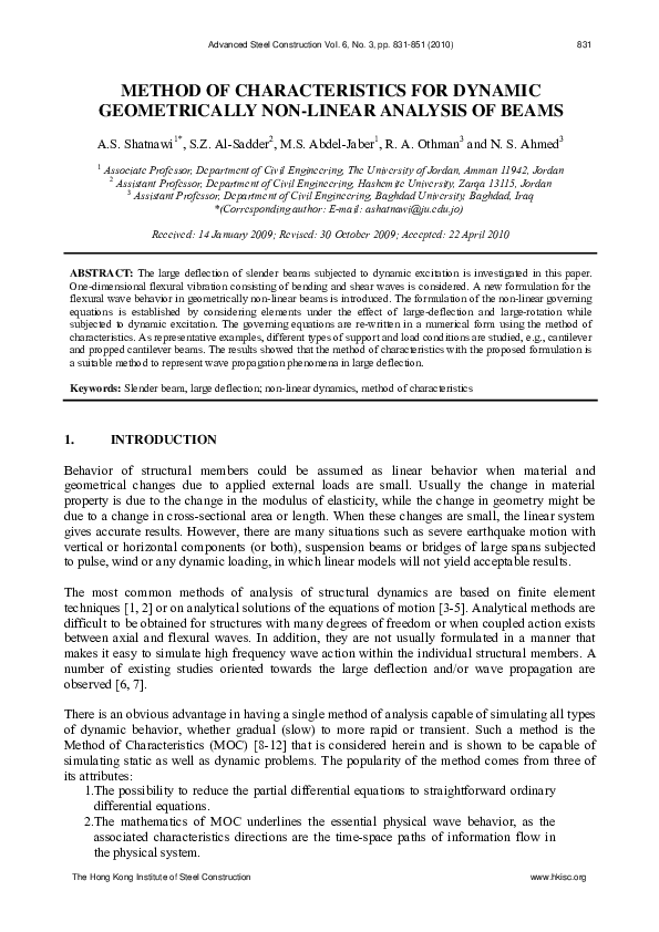 (PDF) Method of Characteristics for Dynamic Geometrically Non-Linear
