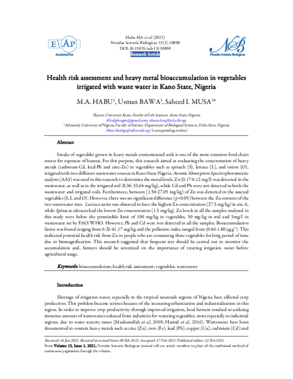 (PDF) Health risk assessment and heavy metal bioaccumulation in ...