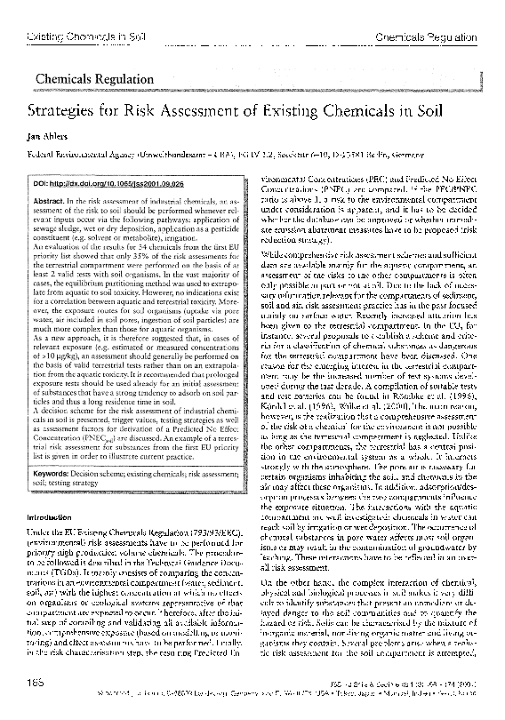 (PDF) Strategies for risk assessment of existing chemicals in soil