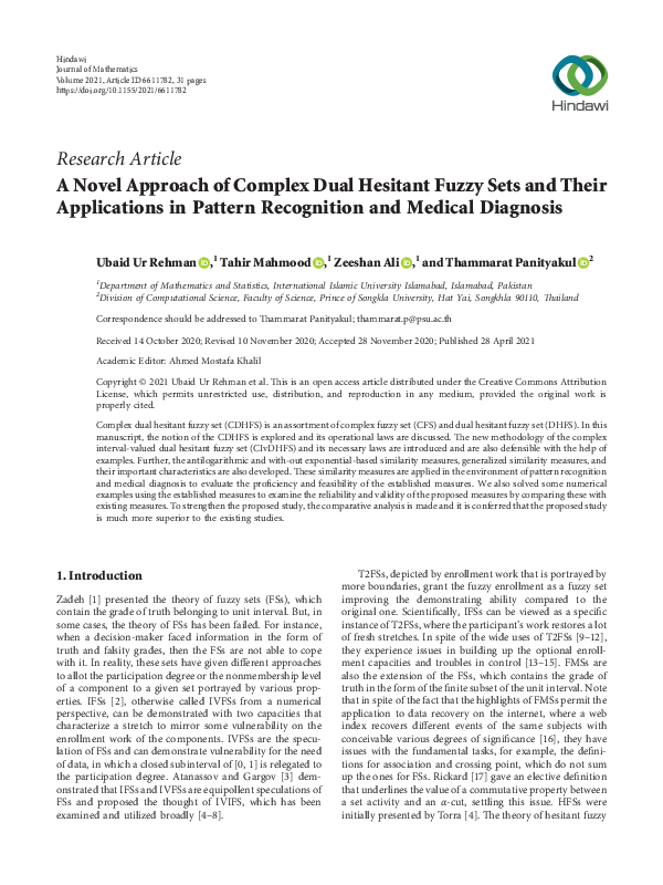 (PDF) A Novel Approach of Complex Dual Hesitant Fuzzy Sets and Their ...