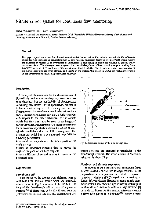 (PDF) Nitrate sensor system for continuous flow monitoring