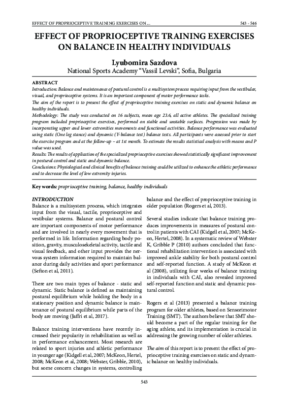 (PDF) Effect of Proprioceptive Training Exercises on Balance in Healthy ...