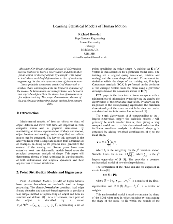 (PDF) Learning Statistical Models of Human Motion