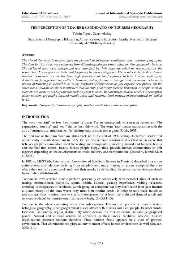(PDF) The Perception of Teacher Candidates on Tourism Geography