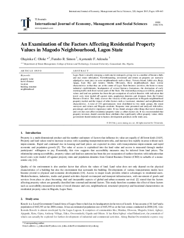 (PDF) An Examination of the Factors Affecting Residential Property ...