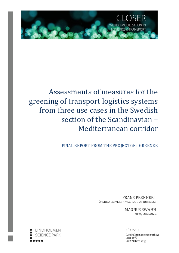 (PDF) Assessments of measures for the greening of transport logistics ...