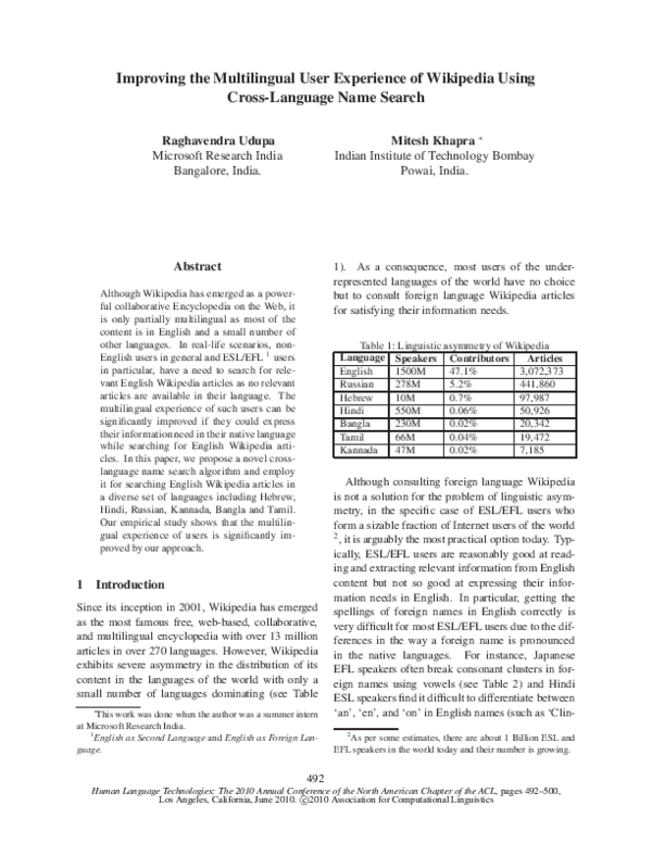 (PDF) Improving the Multilingual User Experience of Wikipedia Using ...