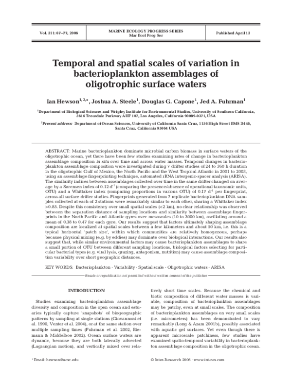 (PDF) Temporal and spatial scales of variation in bacterioplankton ...