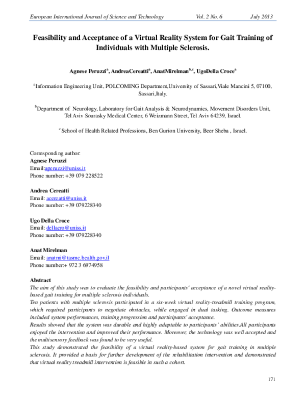 (PDF) Feasibility and Acceptance of a Virtual Reality System for Gait ...