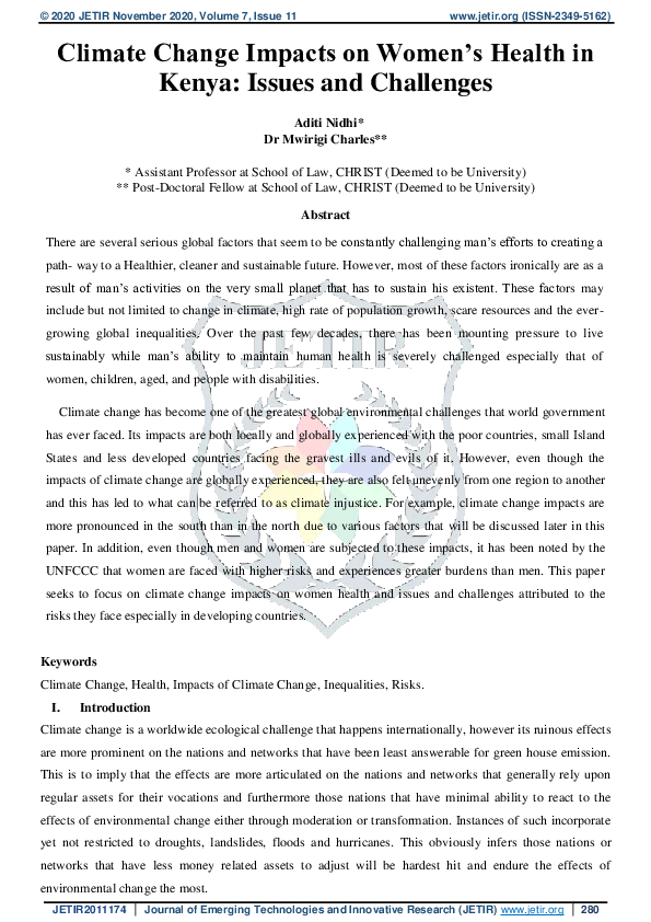 (PDF) Climate Change Impacts on Women’s Health in Kenya: Issues and ...