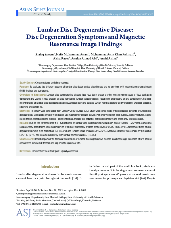 (PDF) Lumbar Disc Degenerative Disease: Disc Degeneration Symptoms and ...