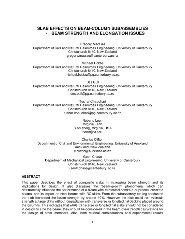 (PDF) Slab Effects on Beam-Column Subassemblies—Beam Strength and ...