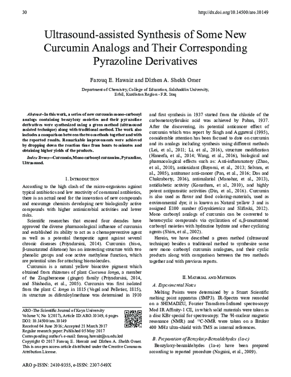 (PDF) Ultrasound-assisted Synthesis of Some New Curcumin Analogs and ...