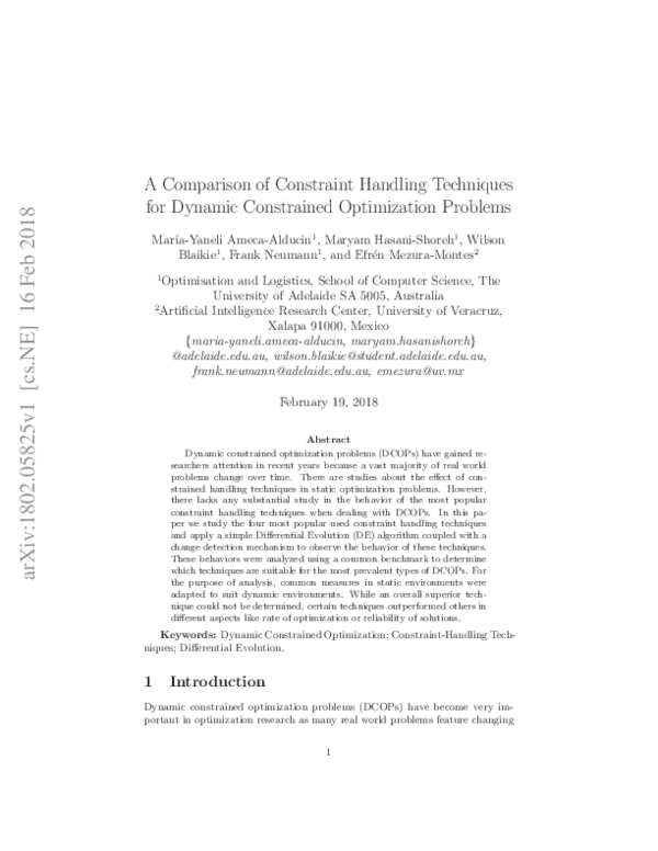 (PDF) A Comparison of Constraint Handling Techniques for Dynamic ...