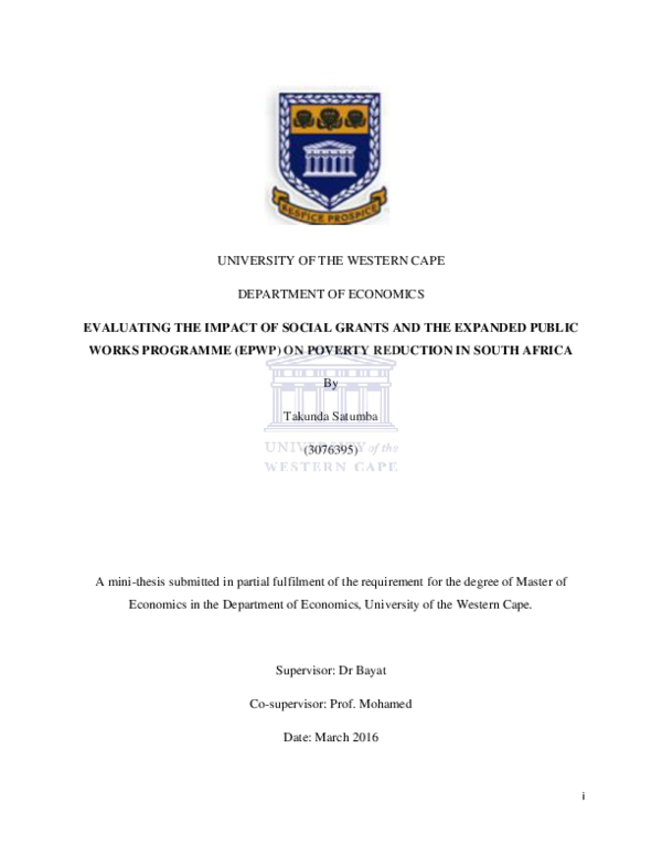 (PDF) Evaluating the impact of social grants and the Expanded Public ...