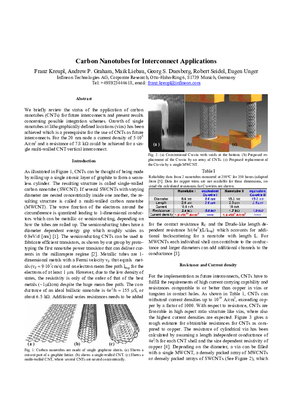 (PDF) Carbon nanotubes in interconnect applications