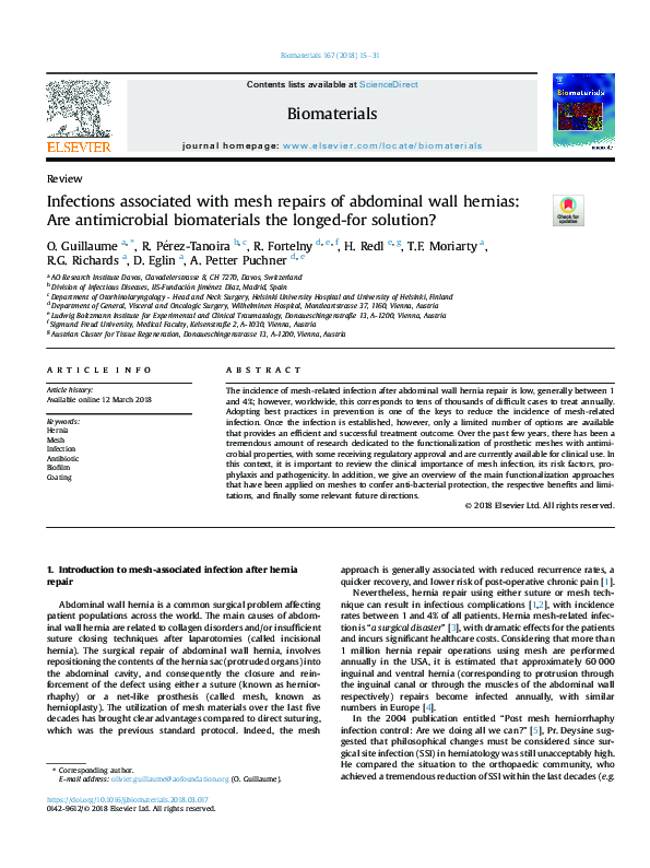 (PDF) Infections associated with mesh repairs of abdominal wall hernias ...