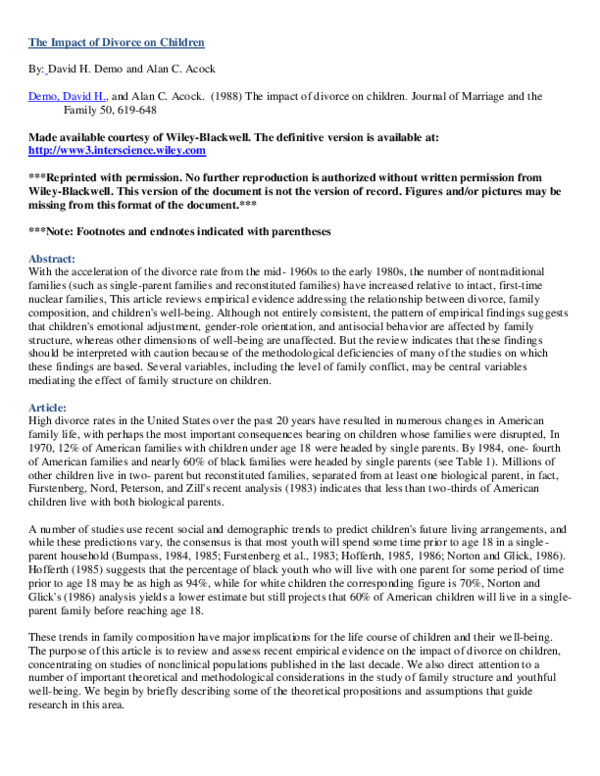 Pdf The Impact Of Divorce On Children
