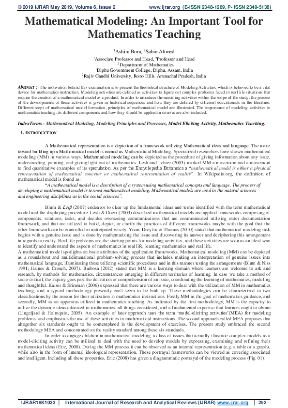 (PDF) Mathematical Modeling: An Important Tool for Mathematics Teaching