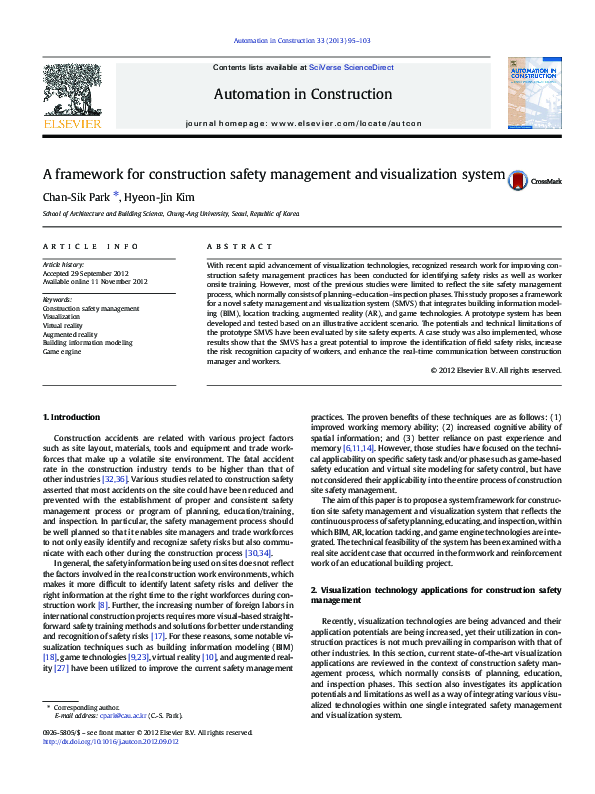 (PDF) A framework for construction safety management and visualization ...