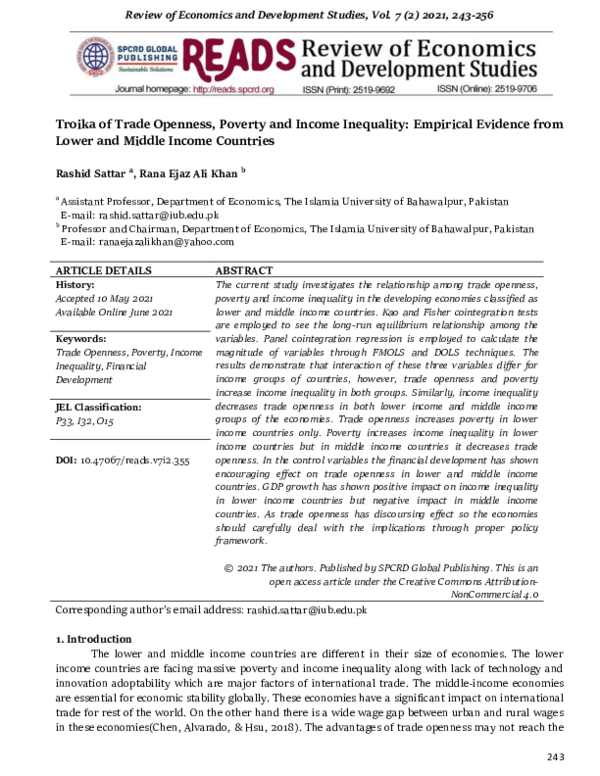 (PDF) Troika of Trade Openness, Poverty and Income Inequality ...