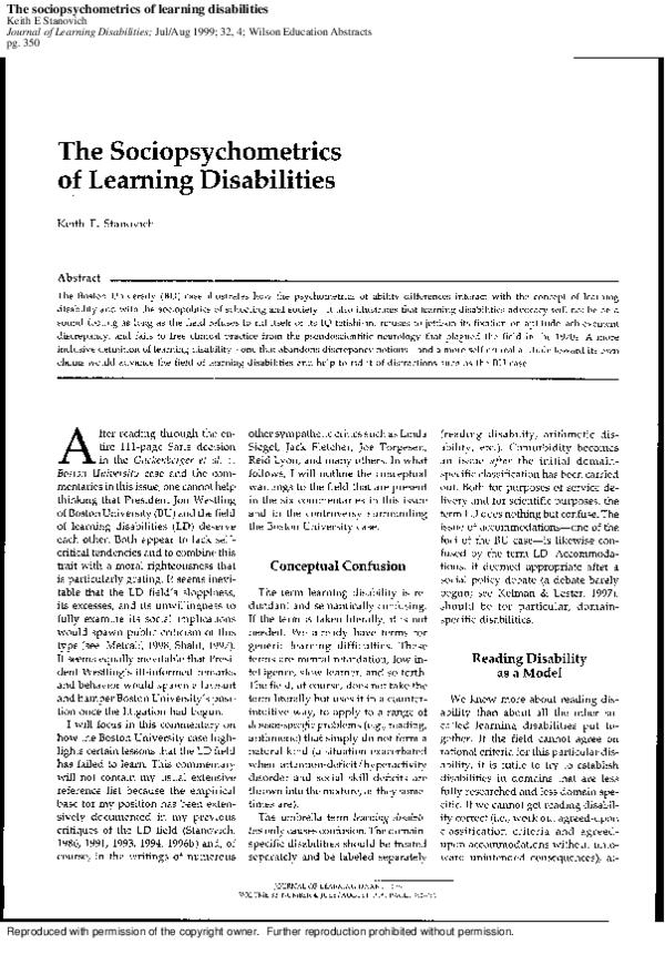(PDF) The sociopsychometrics of learning disabilities