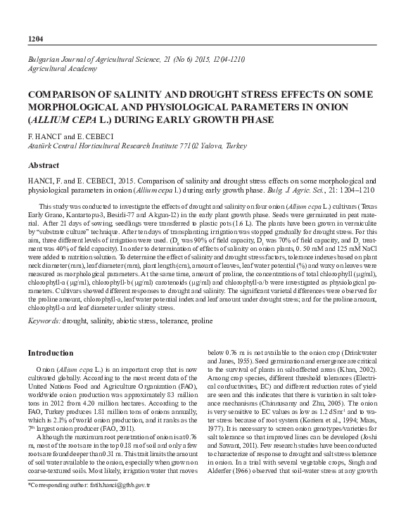 (PDF) Comparison of Salinity and Drought Stress Effects on Some ...