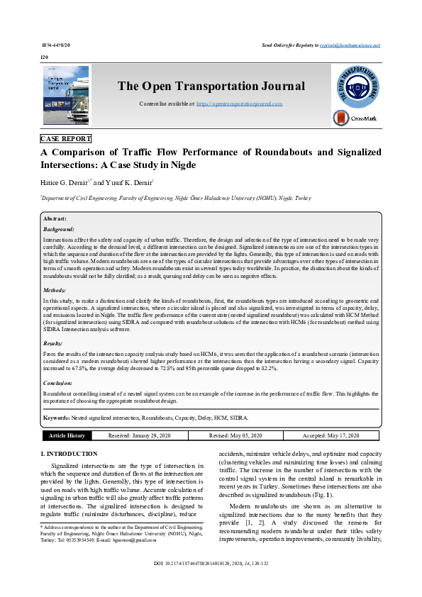 (PDF) A Comparison of Traffic Flow Performance of Roundabouts and ...