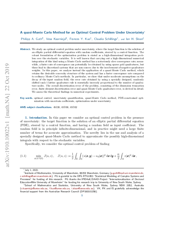 (PDF) A quasiMonte Carlo Method for an Optimal Control Problem Under