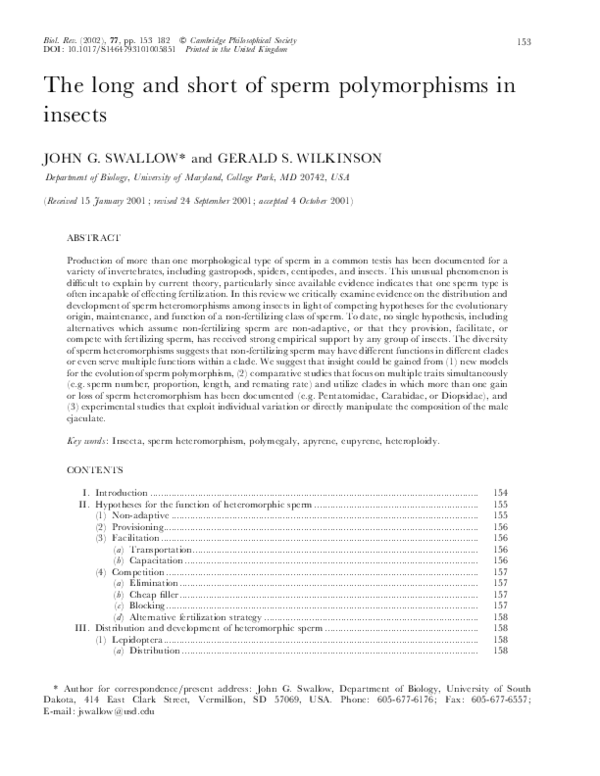 (PDF) The long and short of sperm polymorphisms in insects