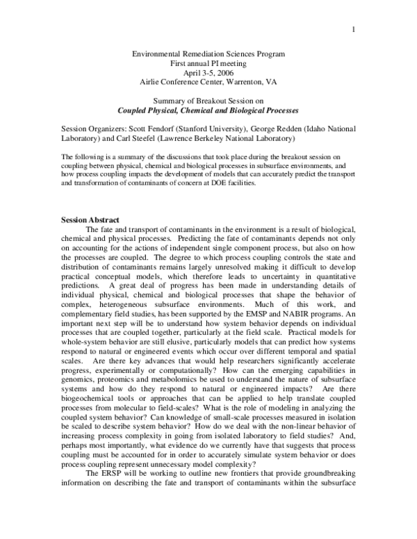 (PDF) The fate and transport of contaminants in the environment is a ...