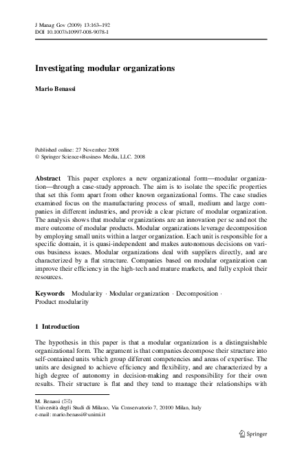 (PDF) Investigating modular organizations