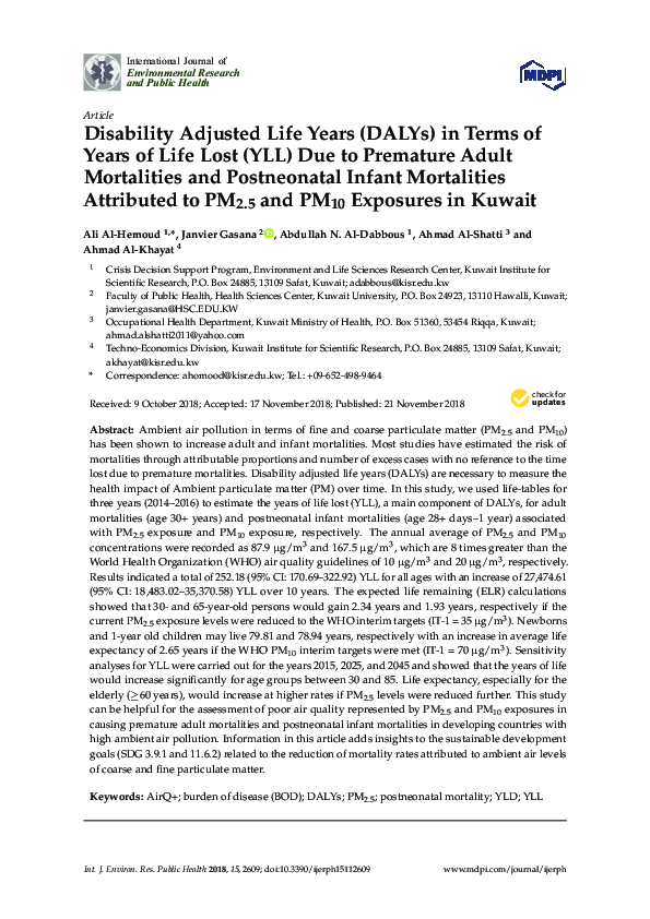 (PDF) Disability Adjusted Life Years (DALYs) in Terms of Years of Life ...