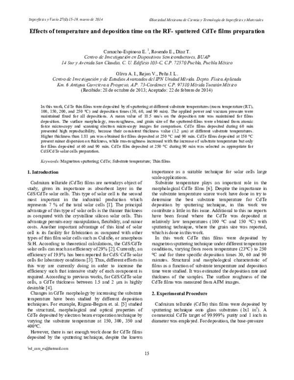 (PDF) Effects of temperature and deposition time on the RF- sputtered ...