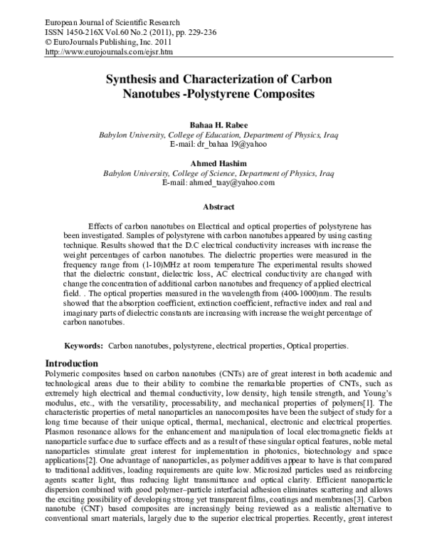(PDF) Synthesis and Characterization of Carbon Nanotubes -Polystyrene ...