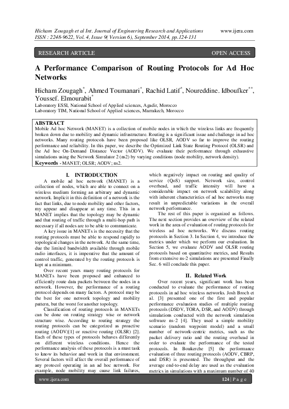 (PDF) A Performance Comparison of Routing Protocols for Ad Hoc Networks
