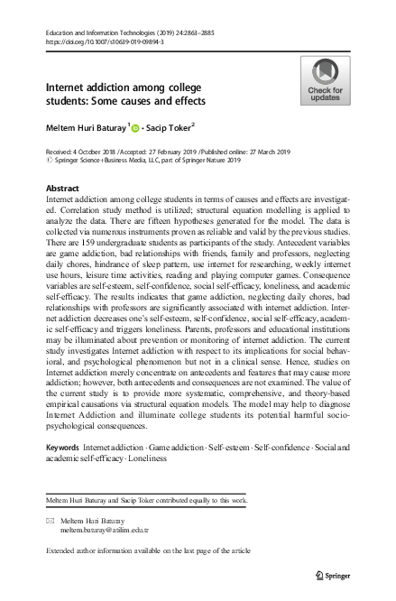 (PDF) Internet addiction among college students: Some causes and effects