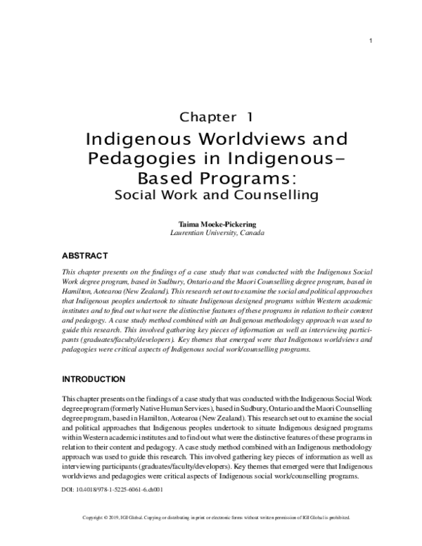 (PDF) Indigenous Worldviews and Pedagogies in Indigenous-Based Programs