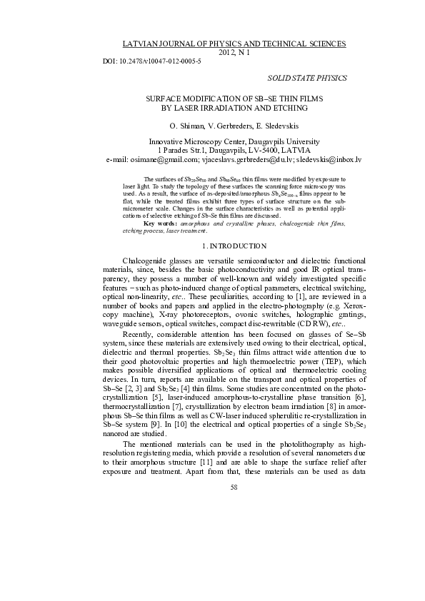 (PDF) Surface Modification of SB-SE Thin Films by Laser Irradiation and ...