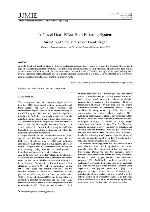 (PDF) A Novel Dual Effect Soot Filtering System