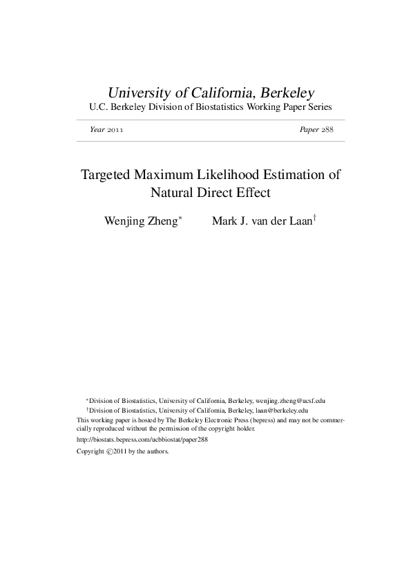(PDF) Targeted maximum likelihood estimation of natural direct effect