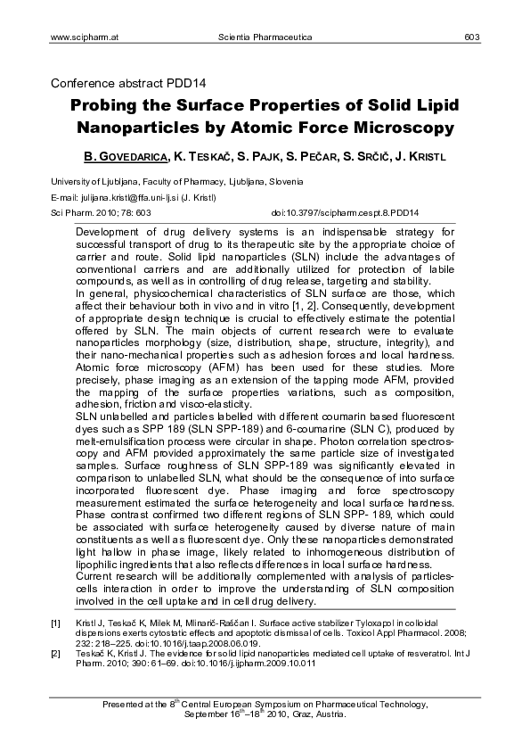(PDF) Probing the Surface Properties of Solid Lipid Nanoparticles by ...