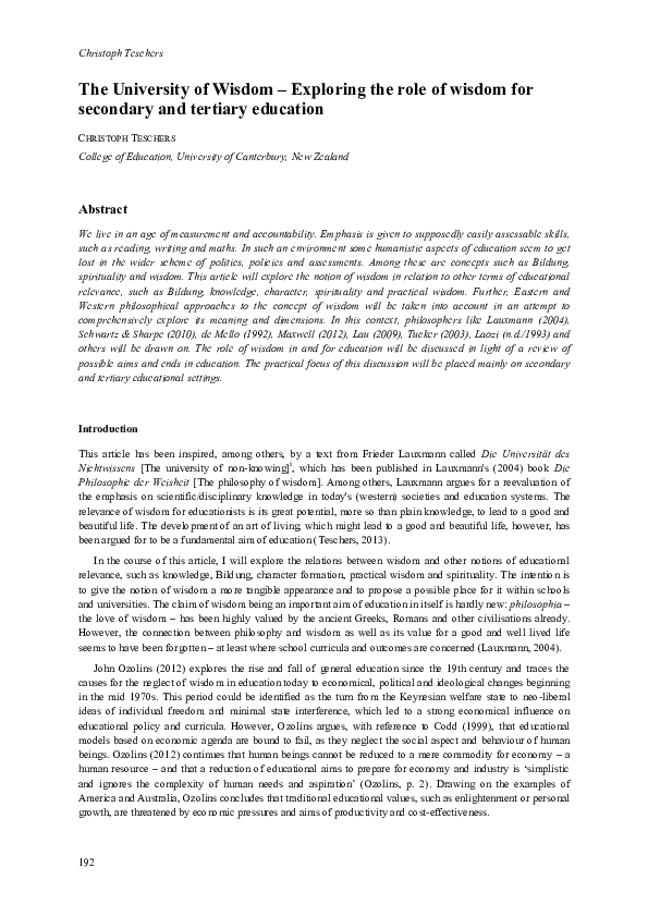 (PDF) The University of Wisdom – Exploring the role of wisdom for ...