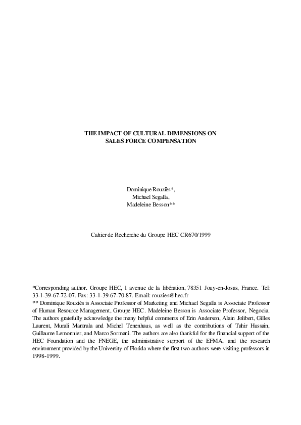 (PDF) The Impact of Cultural Dimensions on Sales Force Compensation