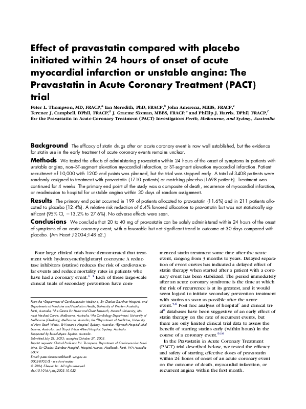 (PDF) Effect of pravastatin compared with placebo initiated within 24 ...