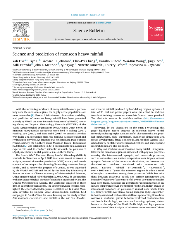 (PDF) Science and prediction of monsoon heavy rainfall