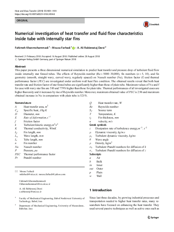 (PDF) Numerical investigation of heat transfer and fluid flow ...