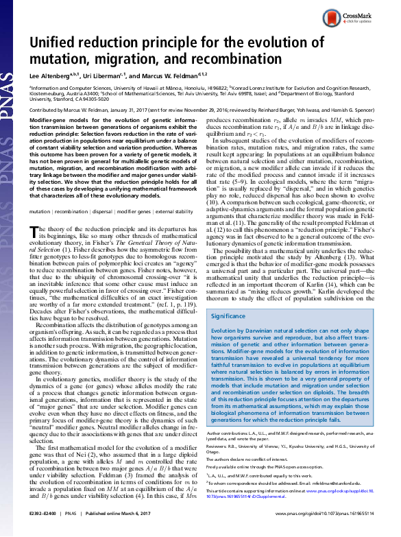 (PDF) Unified reduction principle for the evolution of mutation ...
